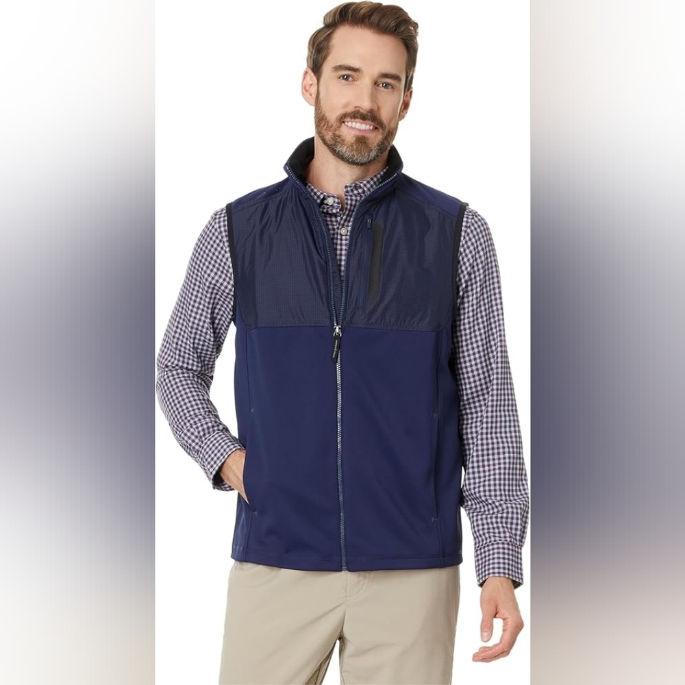 NEW Vineyard Vines Mens Fairhaven Golf Vest Houndstooth Tooth Navy Blue Medium